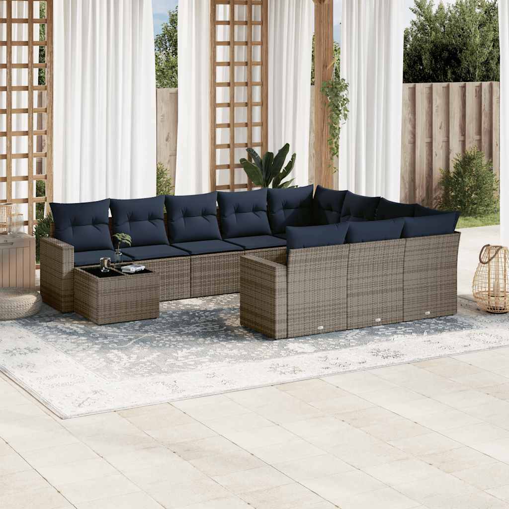 11-delt havesofast med hynder gr polyrattan