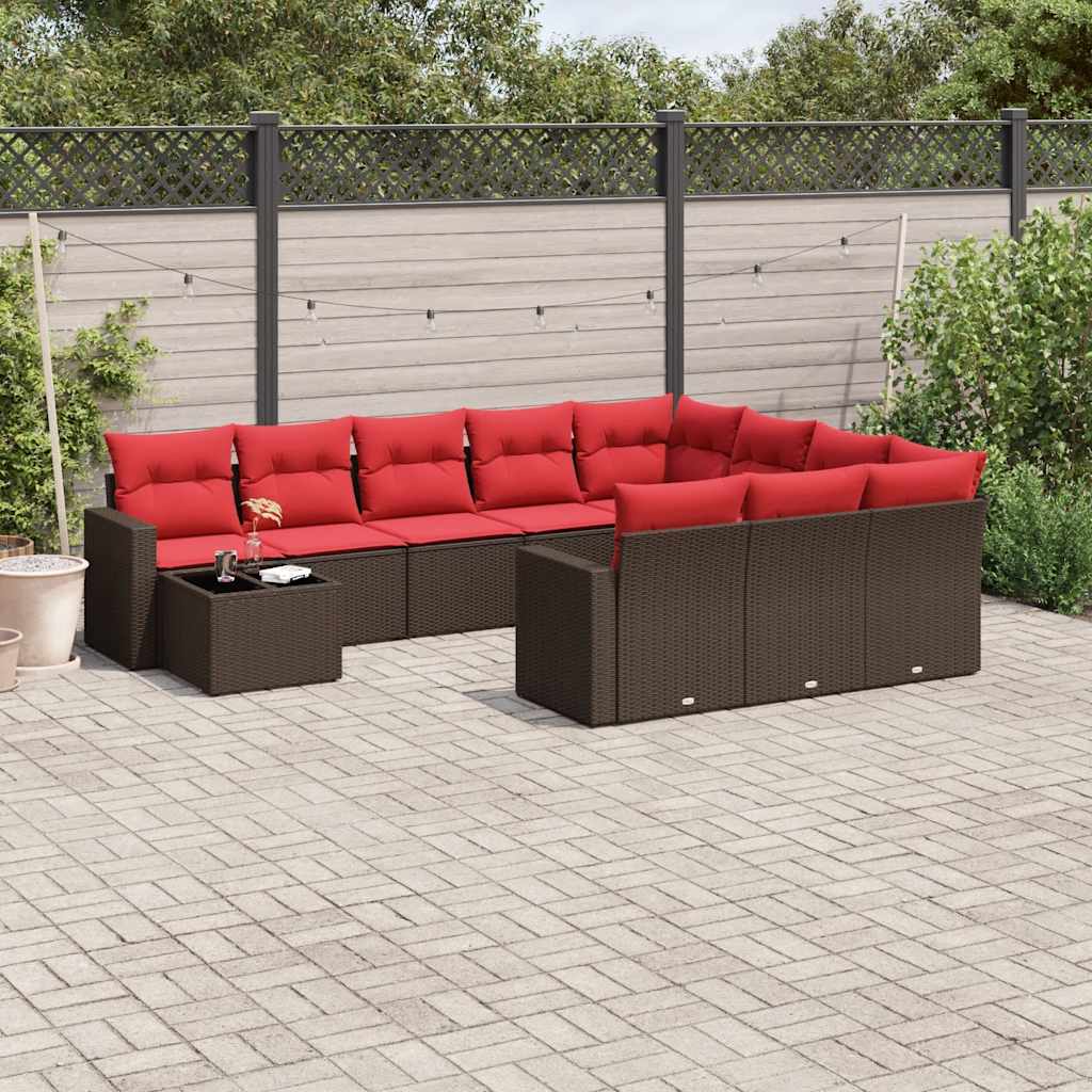 11-delt havesofast med hynder brun polyrattan