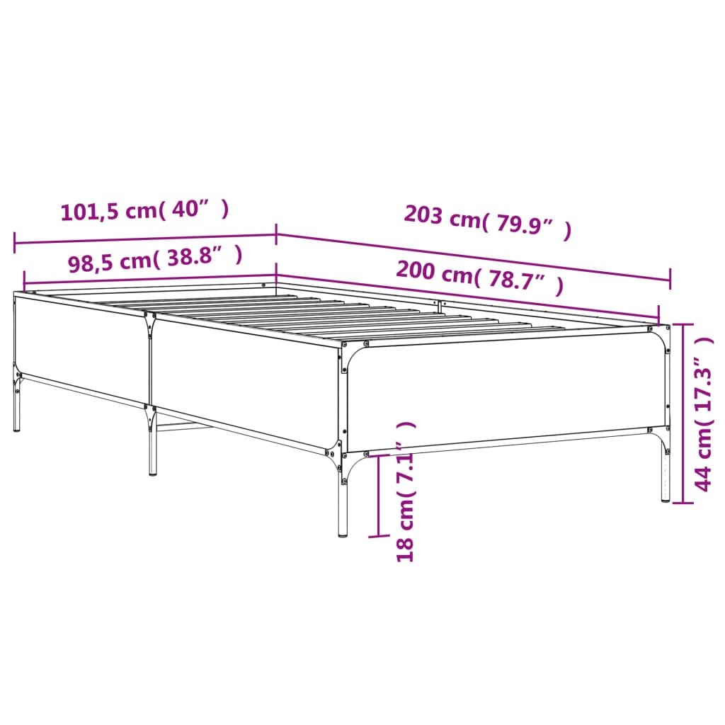 sengeramme 100x200 cm konstrueret træ og metal sonoma-eg