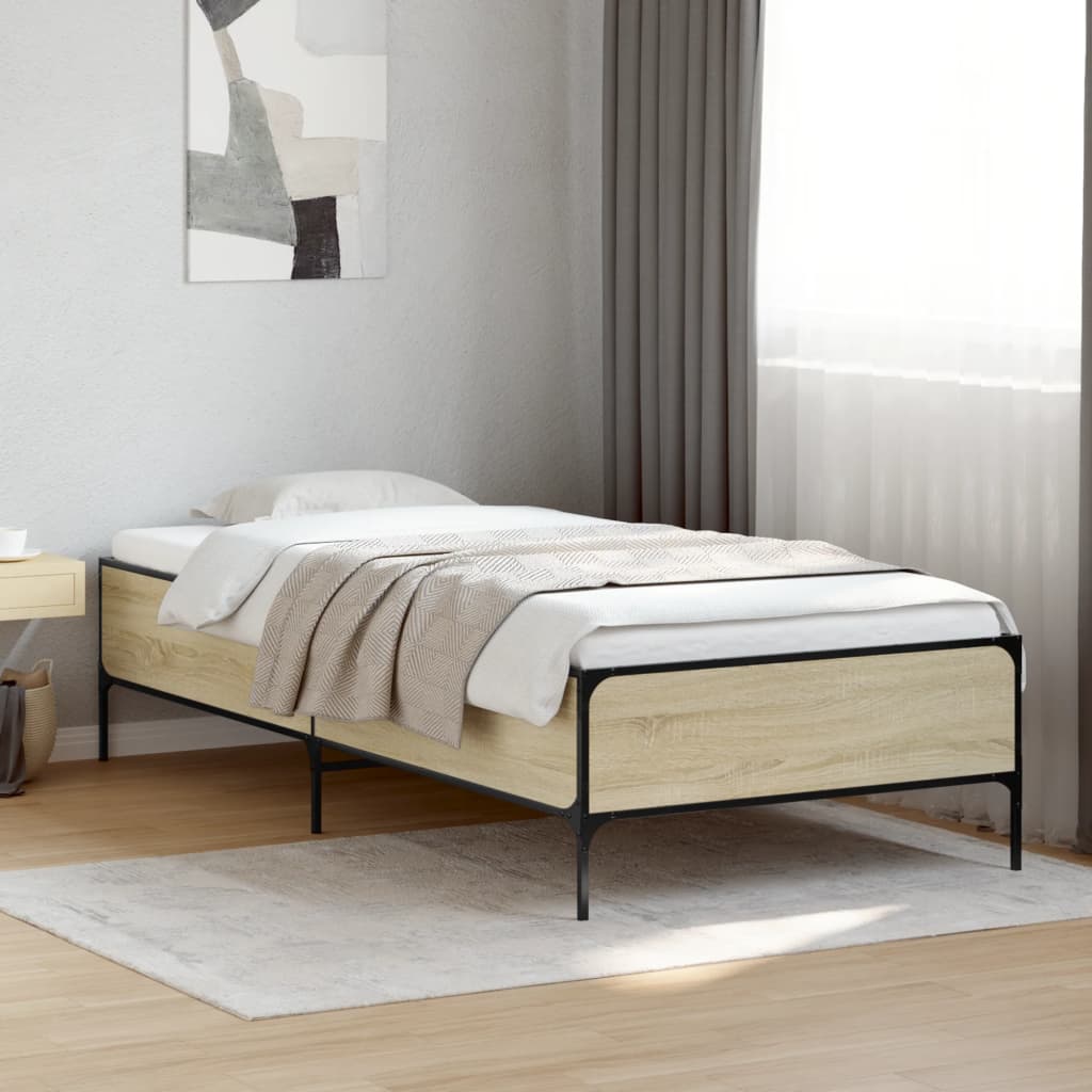 sengeramme 100x200 cm konstrueret træ og metal sonoma-eg