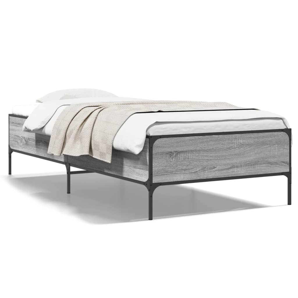 sengeramme 100x200 cm konstrueret træ og metal grå sonoma-eg
