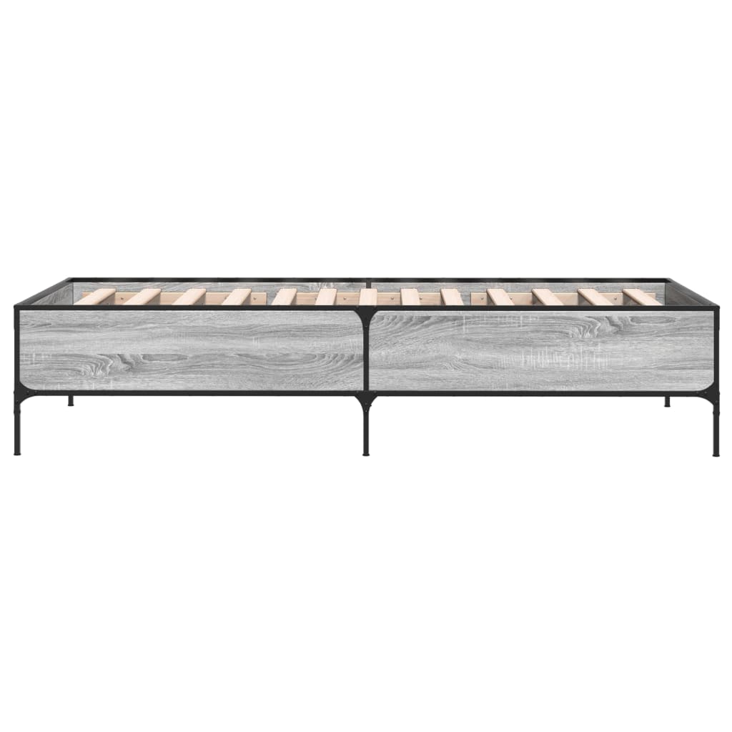 sengeramme 100x200 cm konstrueret træ og metal grå sonoma-eg