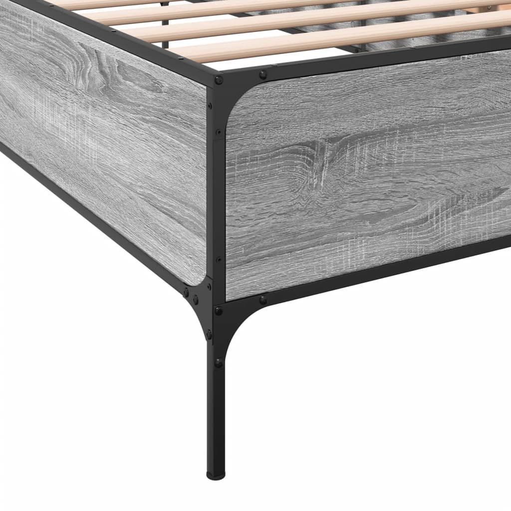 sengeramme 100x200 cm konstrueret træ og metal grå sonoma-eg