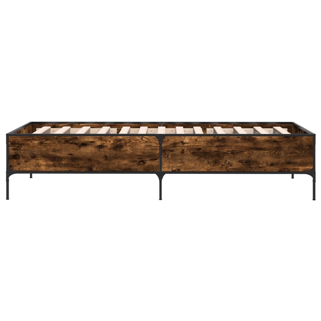 sengeramme 90x200 cm konstrueret træ og metal røget eg