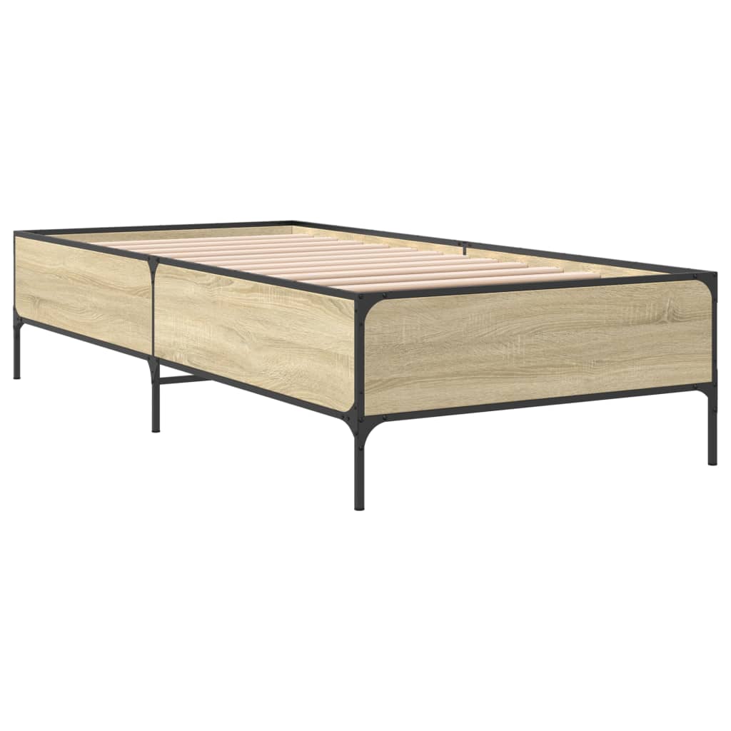 sengeramme 90x190 cm konstrueret træ og metal sonoma-eg