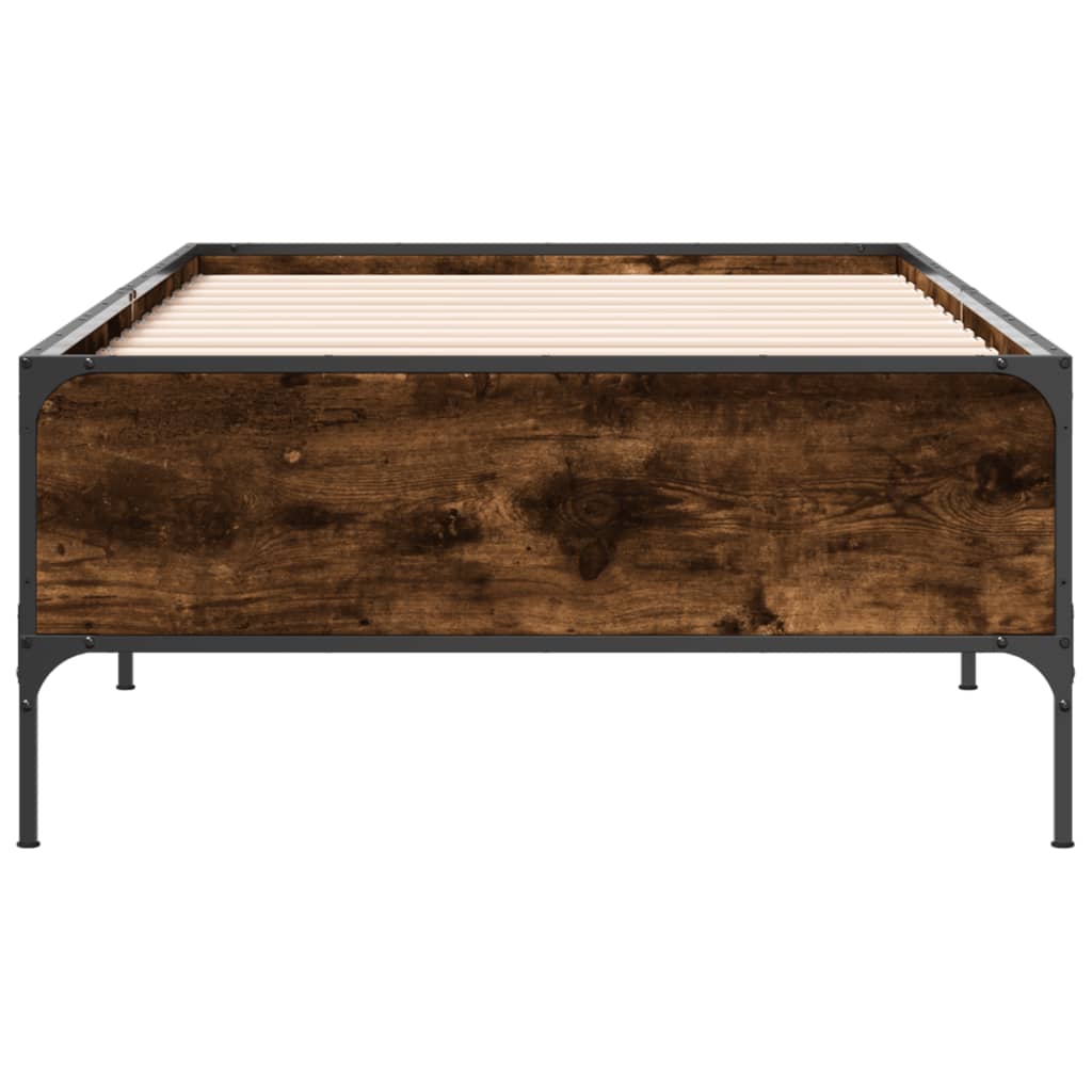 sengeramme 90x190 cm konstrueret træ og metal røget eg