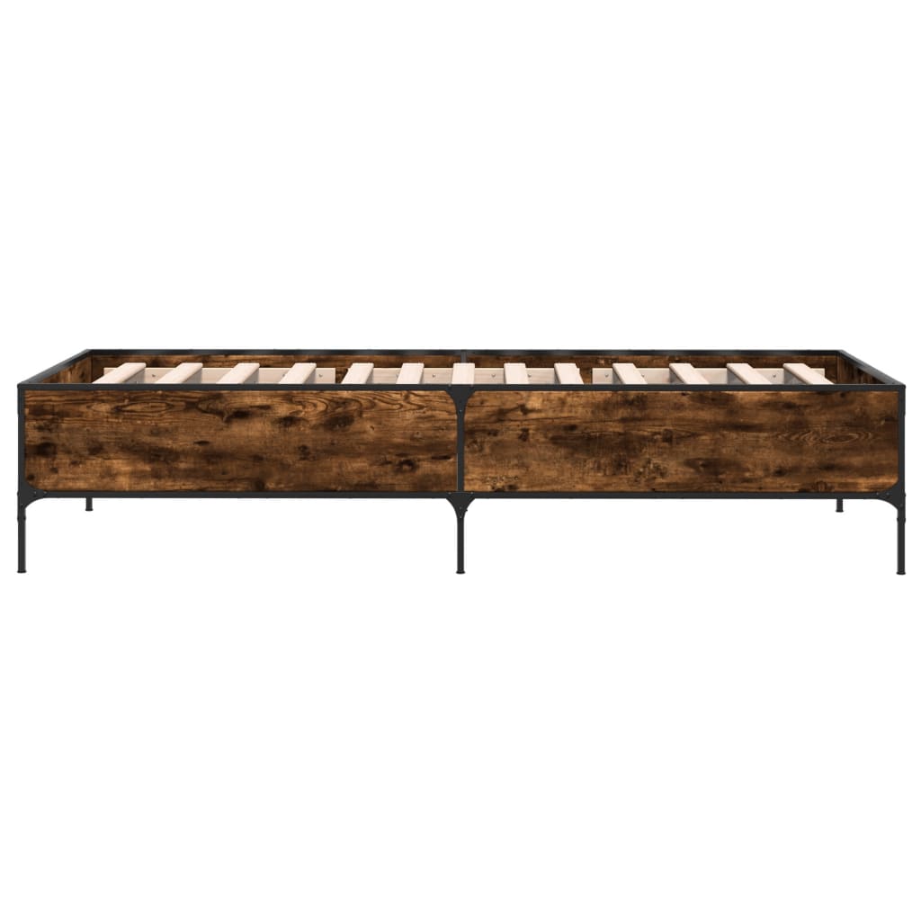 sengeramme 90x190 cm konstrueret træ og metal røget eg
