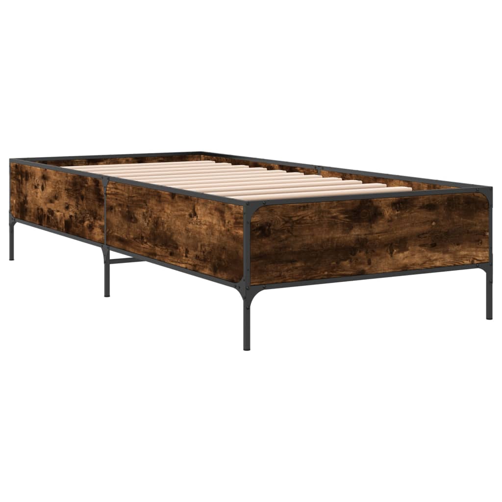 sengeramme 90x190 cm konstrueret træ og metal røget eg