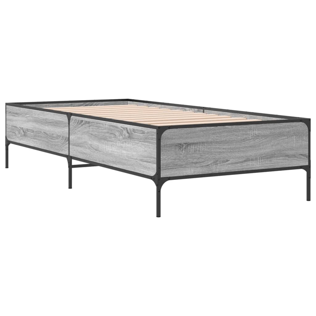 sengeramme 90x190 cm konstrueret træ og metal grå sonoma-eg