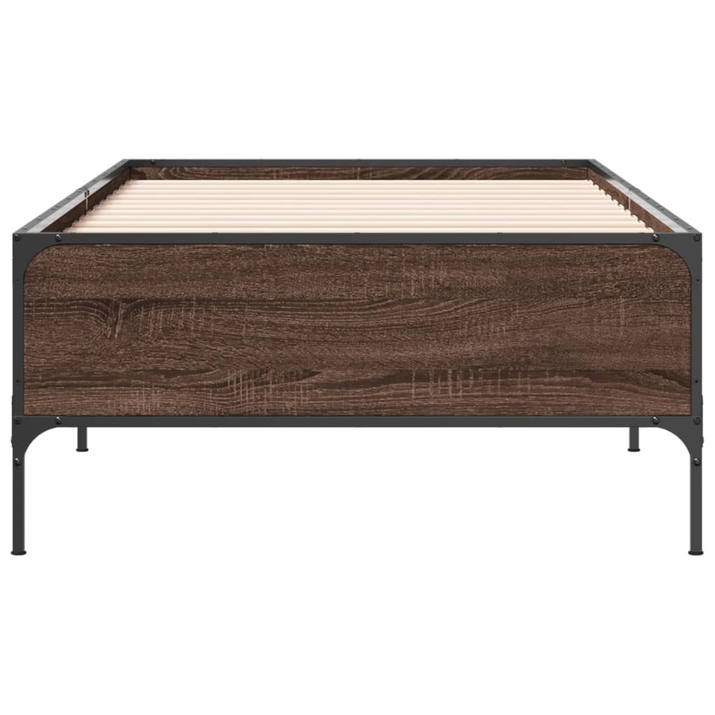 sengeramme 90x190 cm konstrueret træ og metal brun egetræsfarve
