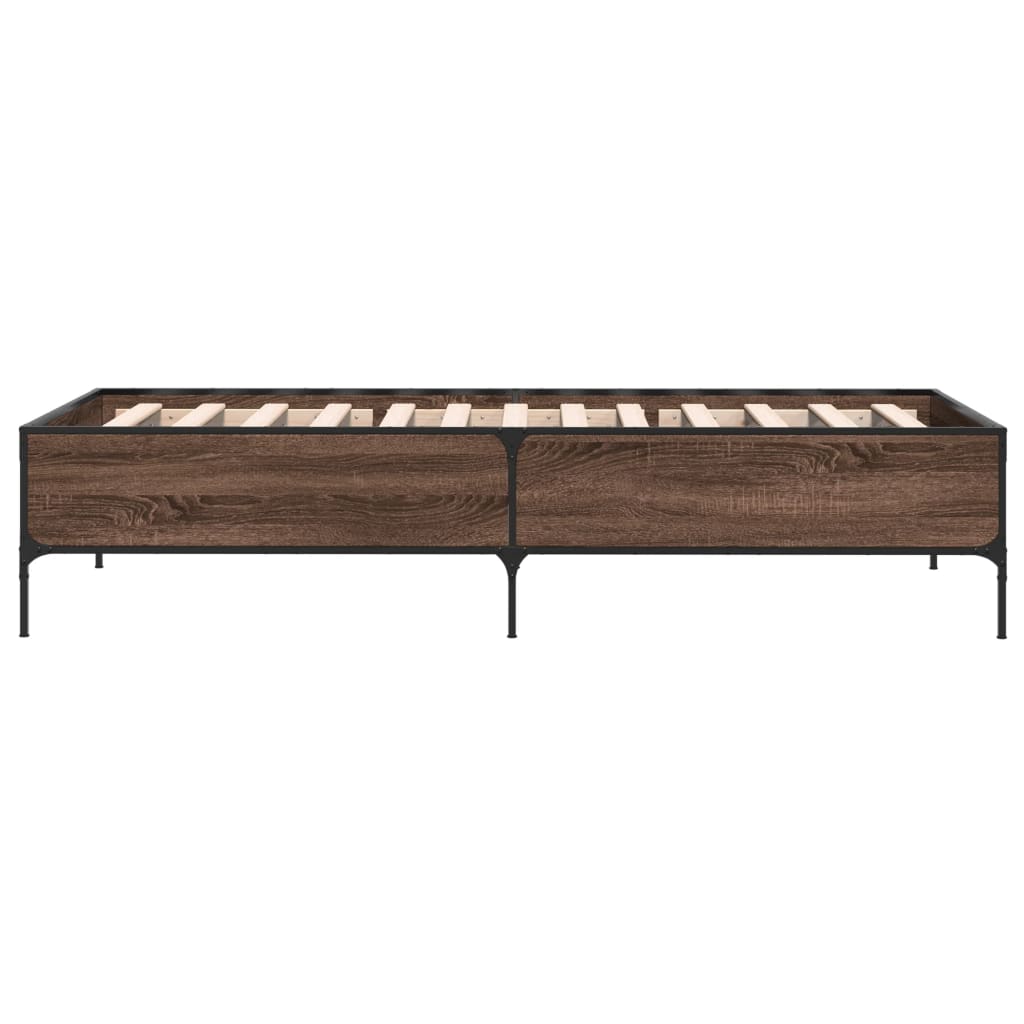 sengeramme 90x190 cm konstrueret træ og metal brun egetræsfarve
