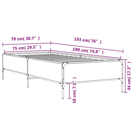 sengeramme 75x190 cm konstrueret træ og metal sonoma-eg