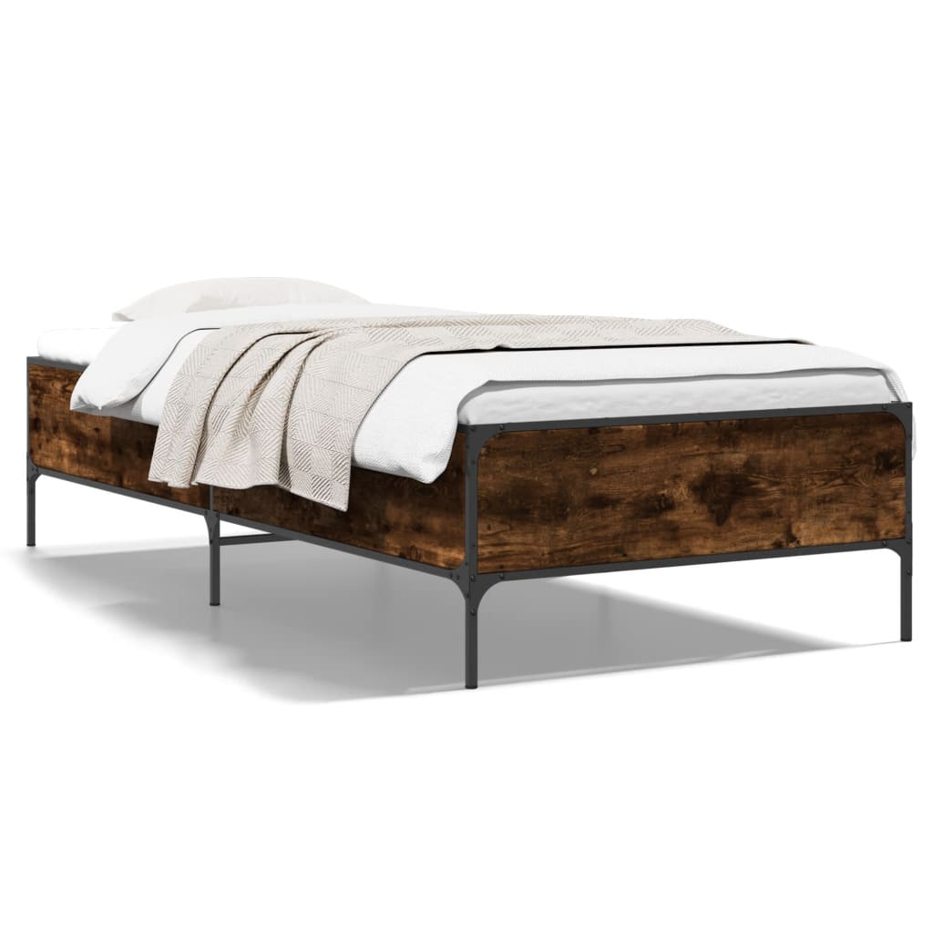 sengeramme 75x190 cm konstrueret træ og metal røget eg
