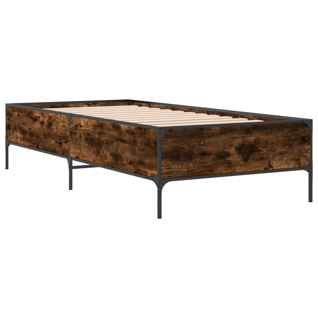 sengeramme 75x190 cm konstrueret træ og metal røget eg