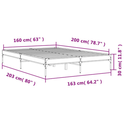 sengestel 160x200 cm konstrueret træ og metal grå sonoma-eg