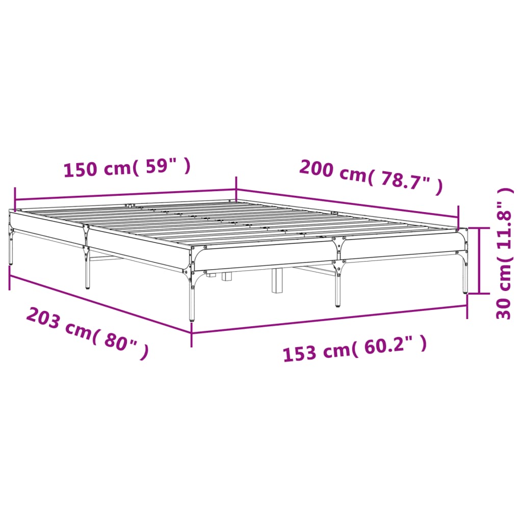 sengestel 150x200 cm konstrueret træ og metal grå sonoma-eg
