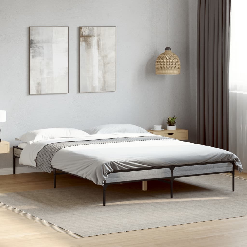 sengestel 150x200 cm konstrueret træ og metal grå sonoma-eg