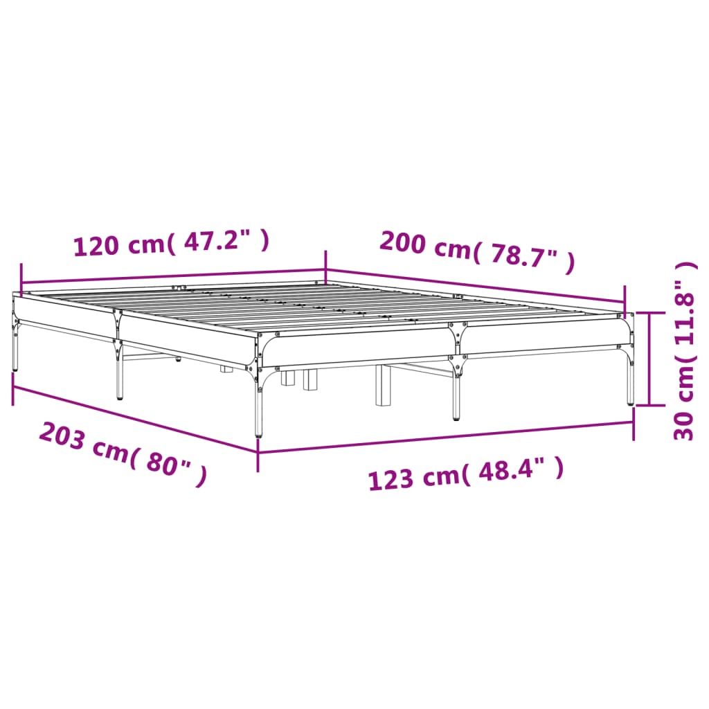 sengestel 120x200 cm konstrueret træ og metal brun egetræ