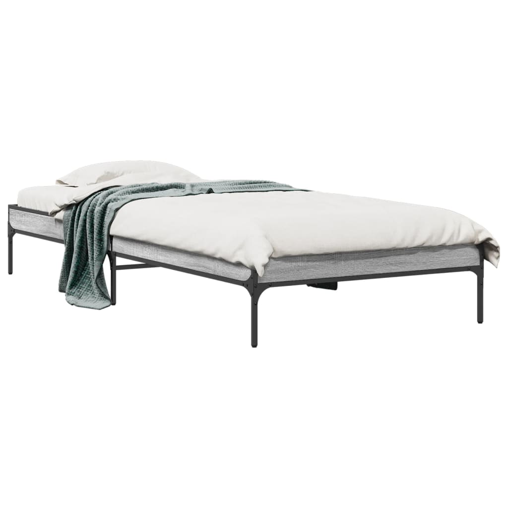 sengeramme 100x200 cm konstrueret træ og metal grå sonoma-eg