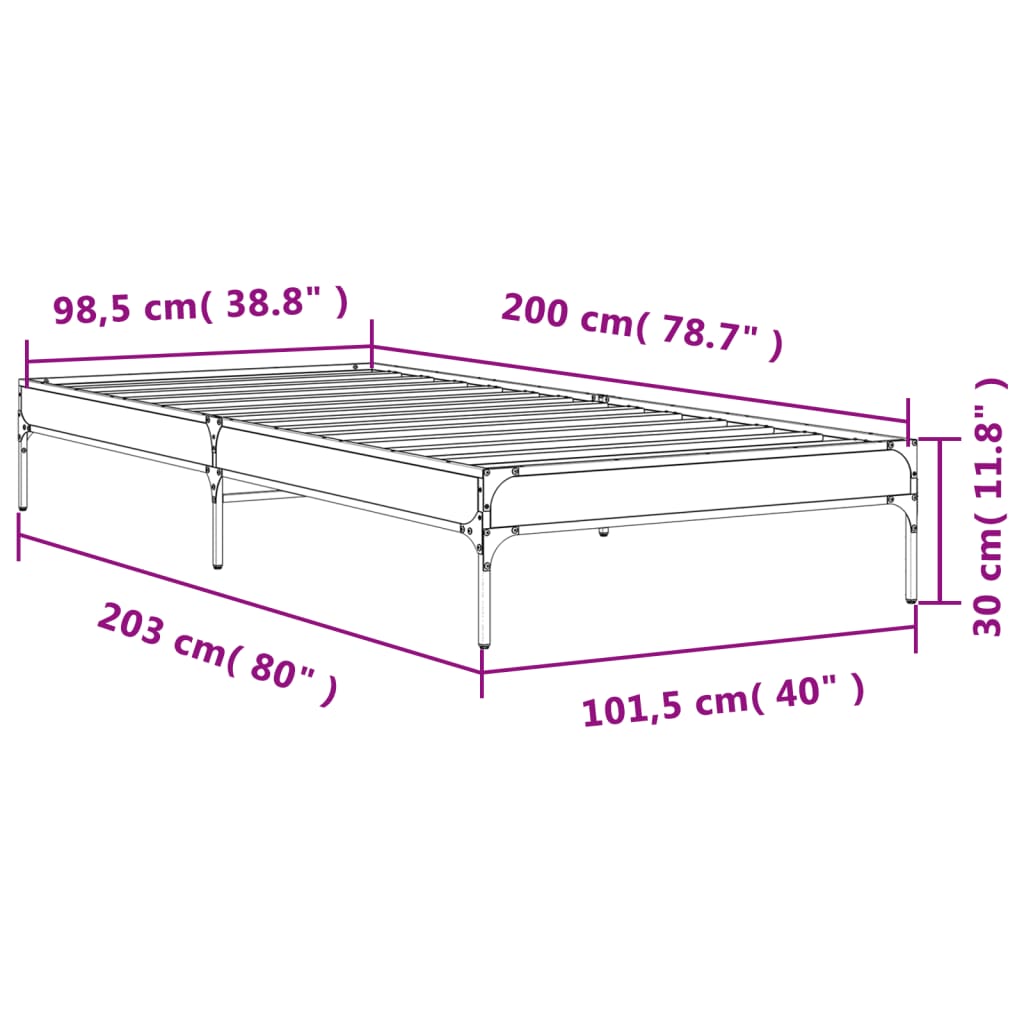 sengeramme 100x200 cm konstrueret træ og metal grå sonoma-eg