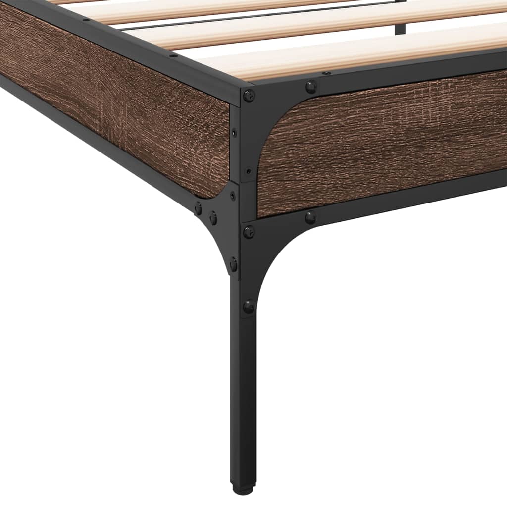 sengeramme 100x200 cm konstrueret træ og metal brunt egetræ