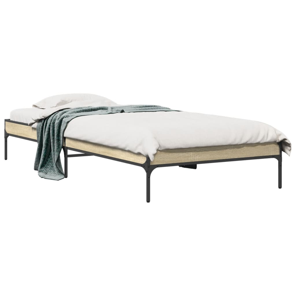 sengeramme 90x200 cm konstrueret træ og metal sonoma-eg