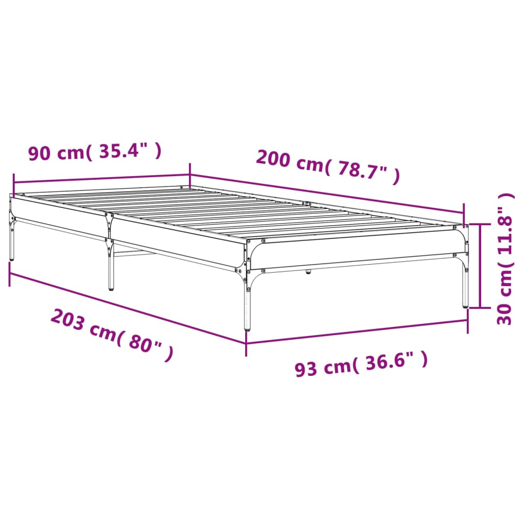 sengeramme 90x200 cm konstrueret træ og metal sonoma-eg
