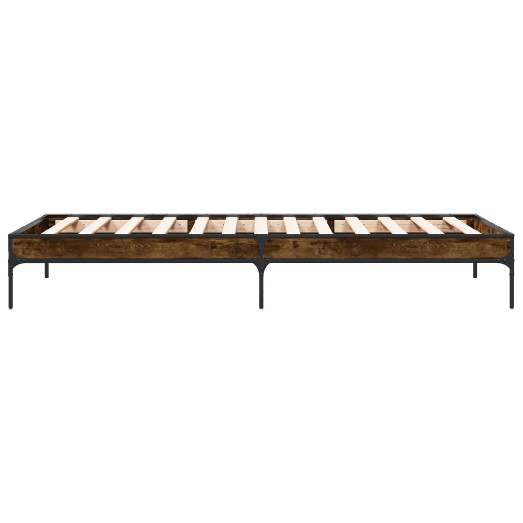 sengeramme 90x200 cm konstrueret træ og metal røget eg