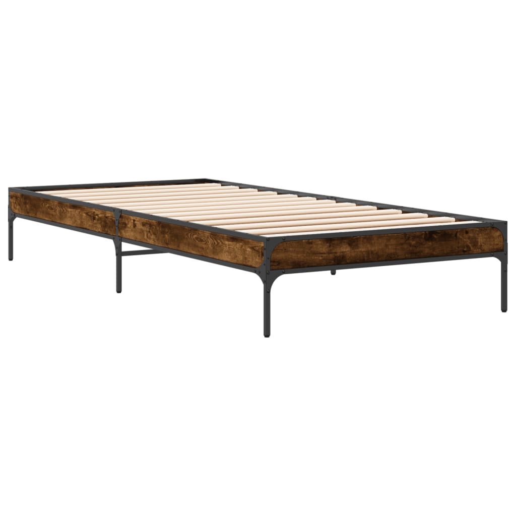 sengeramme 90x200 cm konstrueret træ og metal røget eg