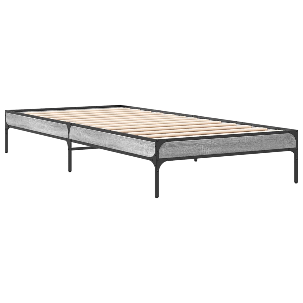 sengeramme 90x200 cm konstrueret træ og metal grå sonoma-eg
