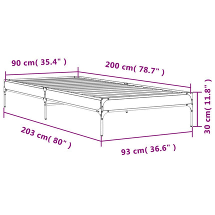 sengeramme 90x200 cm konstrueret træ og metal grå sonoma-eg