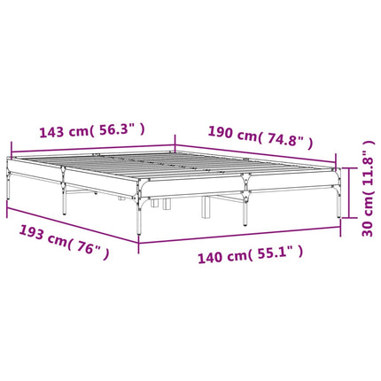 sengestel 140x190 cm konstrueret træ og metal grå sonoma-eg