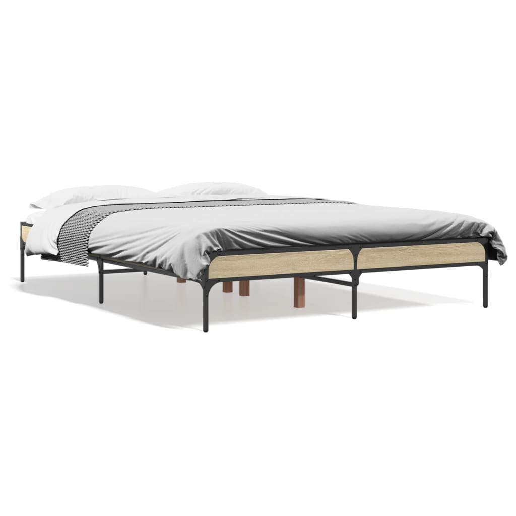 sengestel 135x190 cm konstrueret træ og metal sonoma-eg