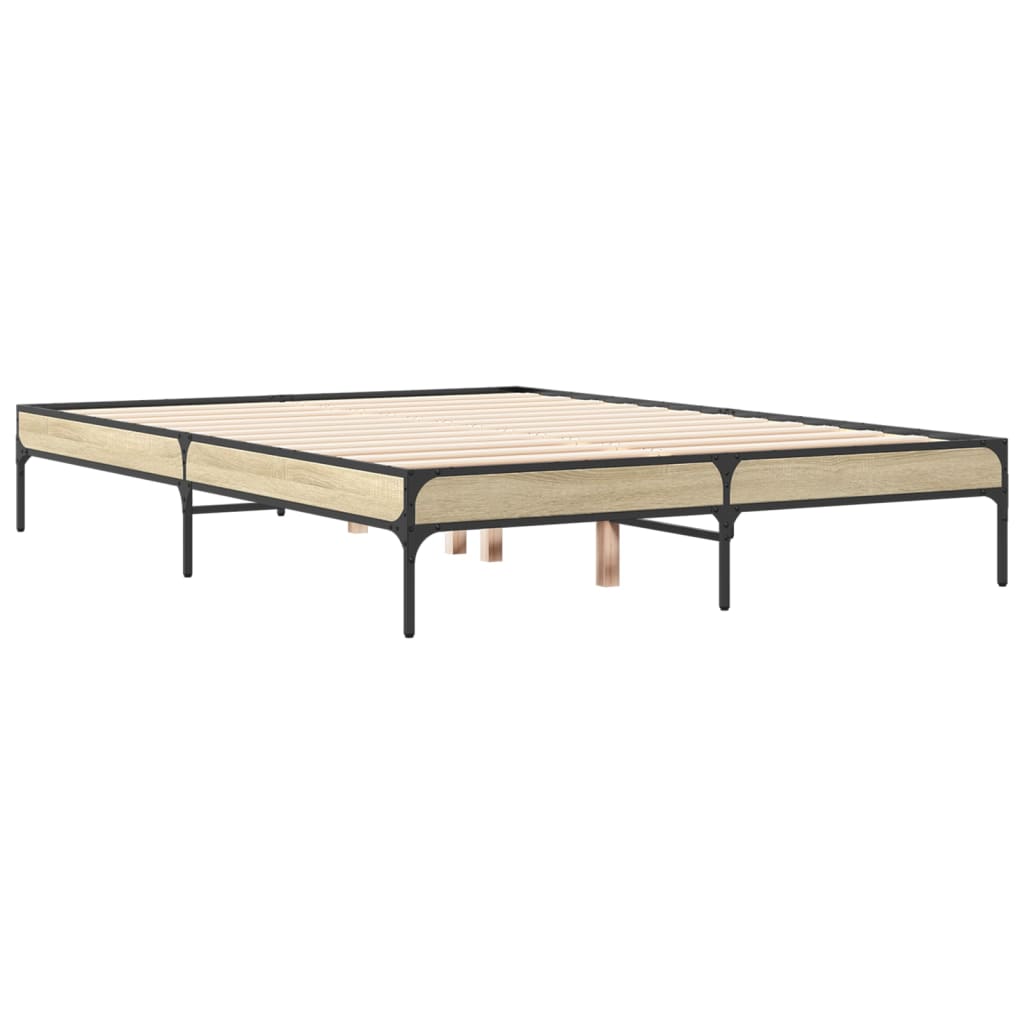 sengestel 135x190 cm konstrueret træ og metal sonoma-eg
