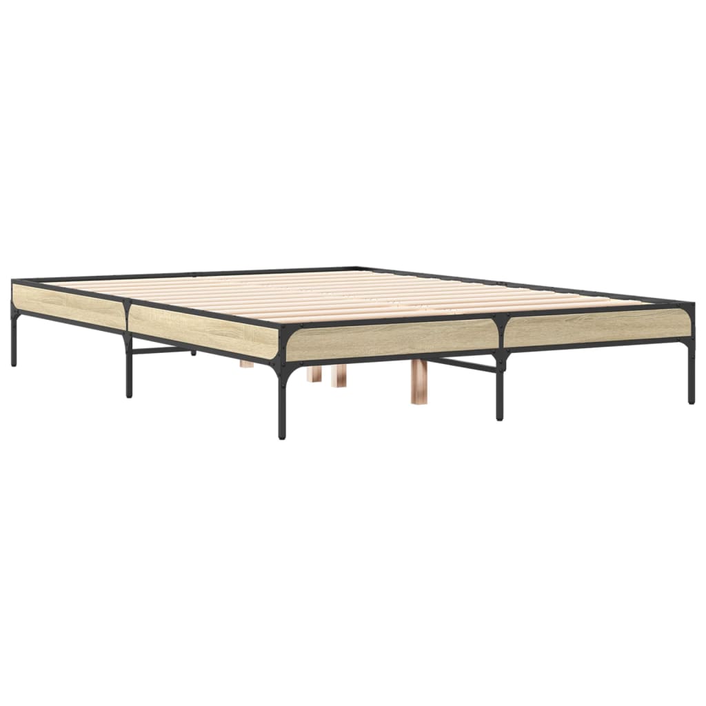 sengestel 135x190 cm konstrueret træ og metal sonoma-eg