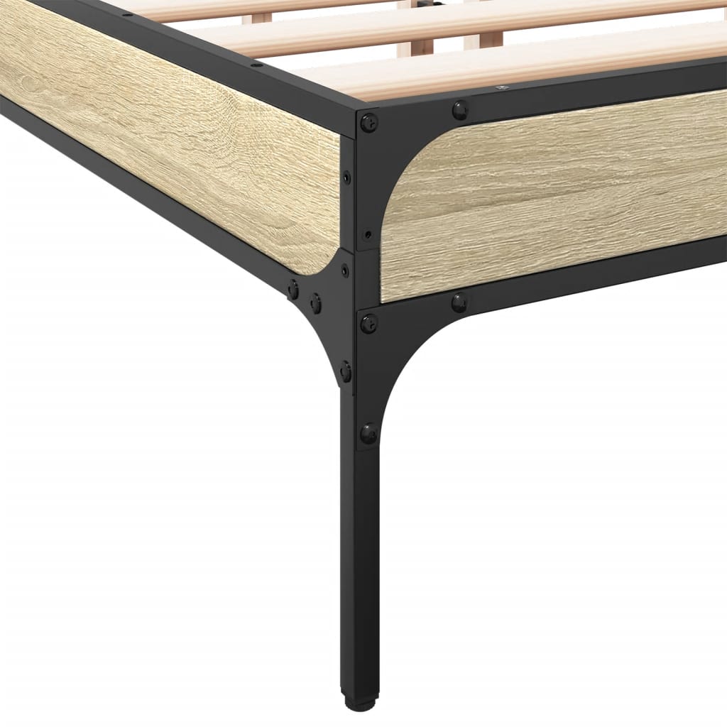 sengestel 135x190 cm konstrueret træ og metal sonoma-eg