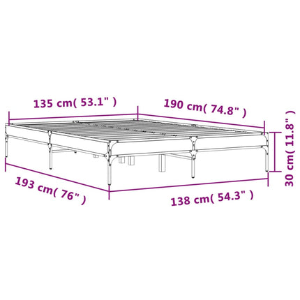 sengestel 135x190 cm konstrueret træ og metal sonoma-eg
