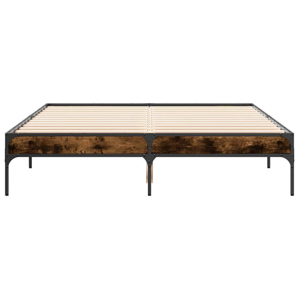 sengestel 135x190cm konstrueret træ og metal røget egetræsfarve