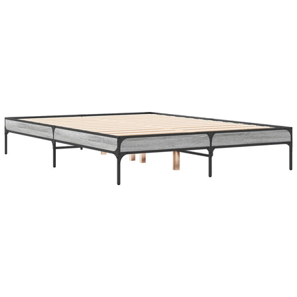 sengestel 135x190 cm konstrueret træ og metal grå sonoma-eg