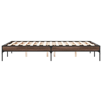 sengestel 135x190 cm konstrueret træ og metal brun egetræsfarve