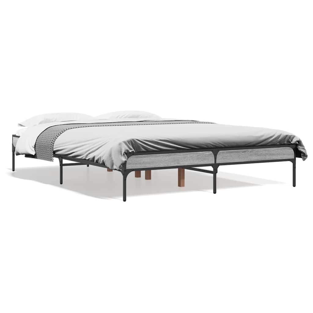 sengestel 120x190 cm konstrueret træ og metal grå sonoma-eg