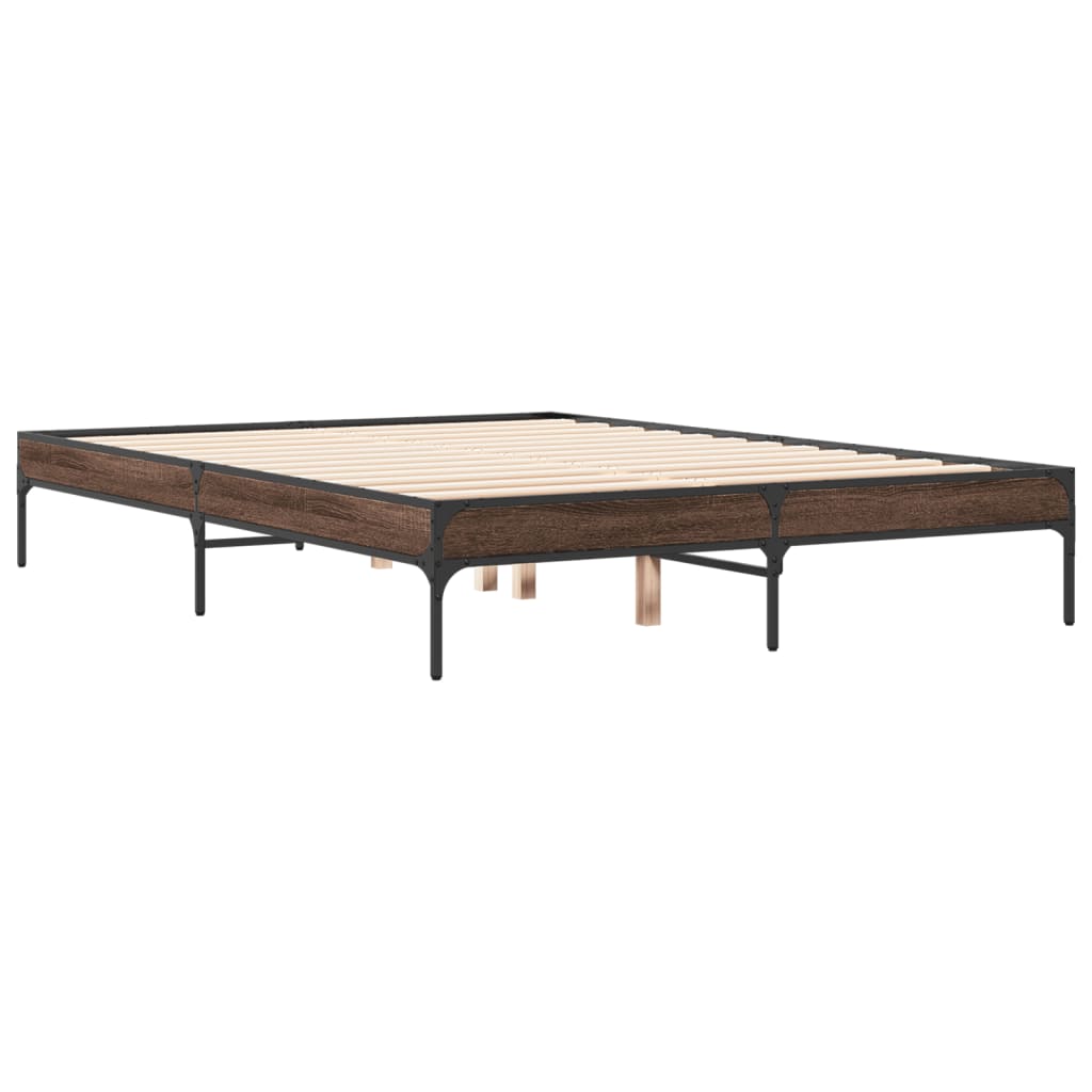 sengestel 120x190 cm konstrueret træ og metal brun egetræsfarve