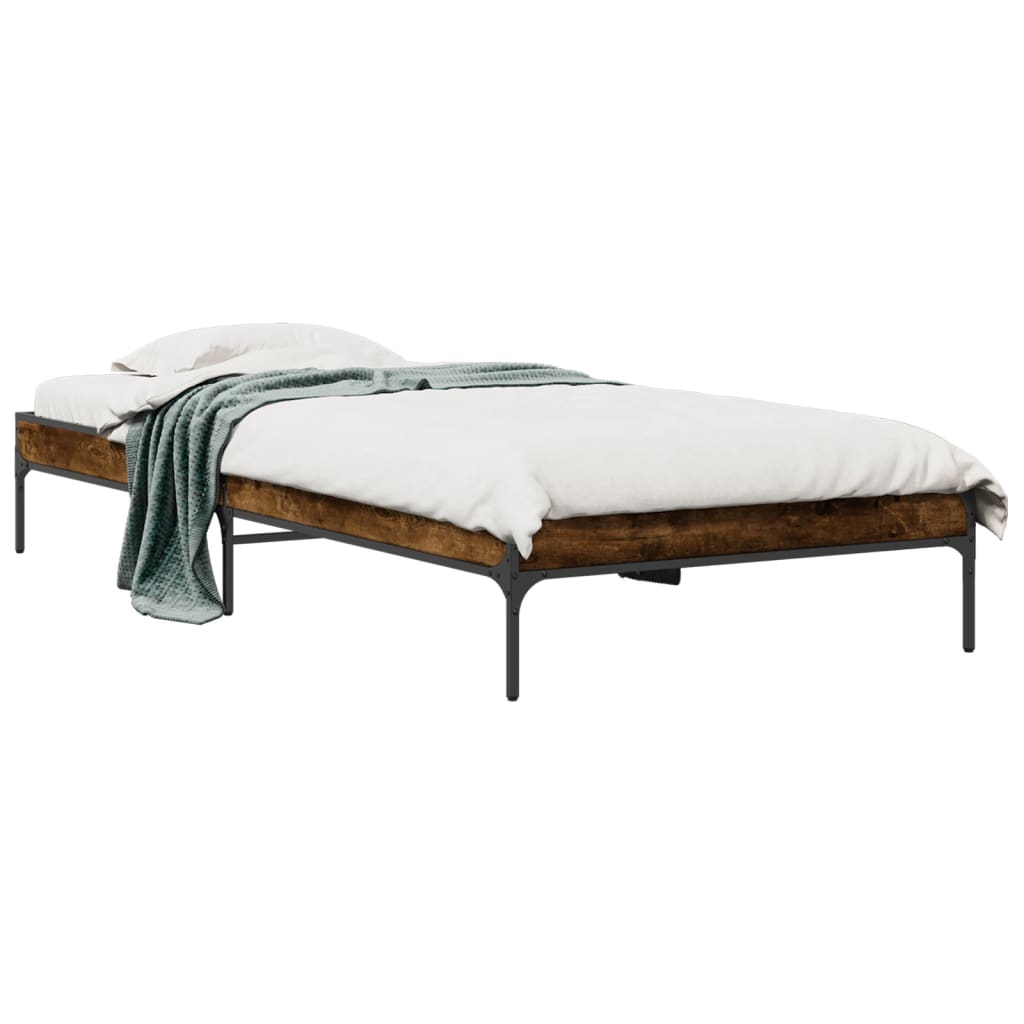 sengeramme 90x190 cm konstrueret træ og metal røget eg