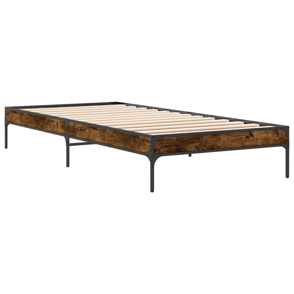 sengeramme 90x190 cm konstrueret træ og metal røget eg