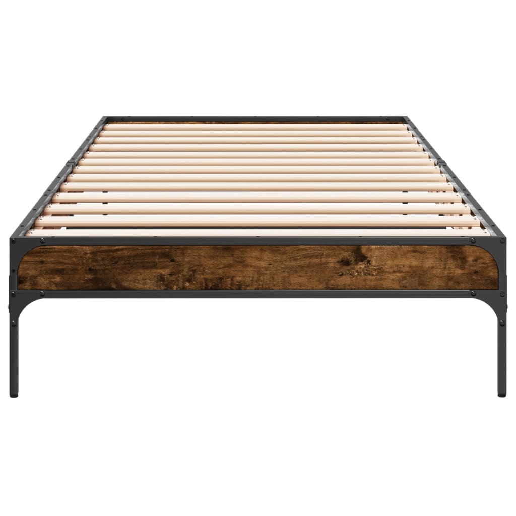 sengeramme 90x190 cm konstrueret træ og metal røget eg