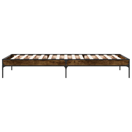 sengeramme 90x190 cm konstrueret træ og metal røget eg