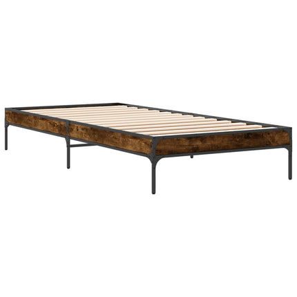 sengeramme 90x190 cm konstrueret træ og metal røget eg