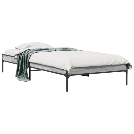 sengeramme 90x190 cm konstrueret træ og metal grå sonoma-eg