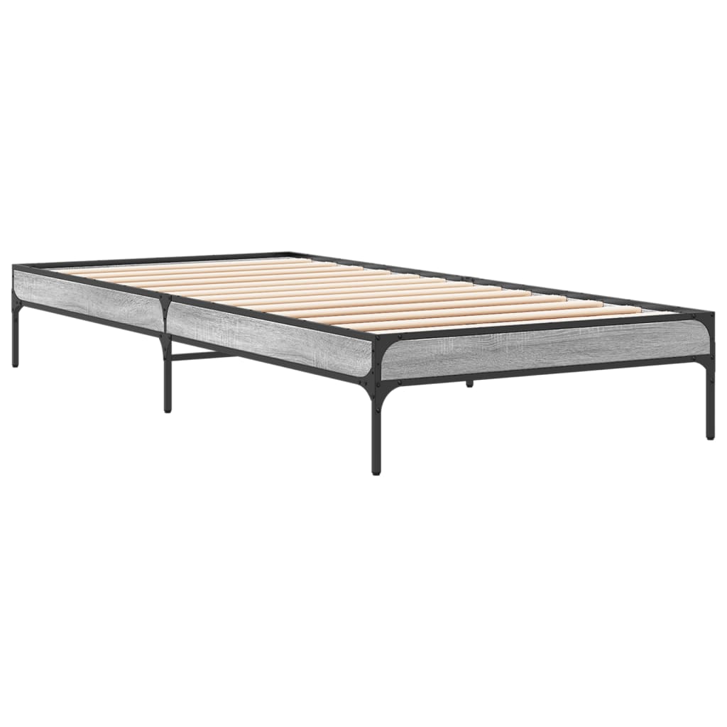 sengeramme 90x190 cm konstrueret træ og metal grå sonoma-eg