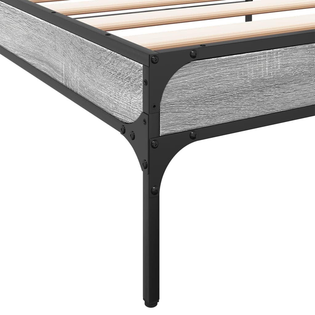 sengeramme 90x190 cm konstrueret træ og metal grå sonoma-eg